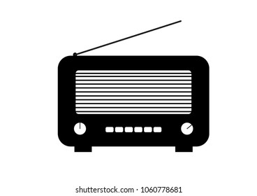 Old and retro style radio. Flat style vector drawing. Black Radio icon and symbol. Outlined vector drawing.