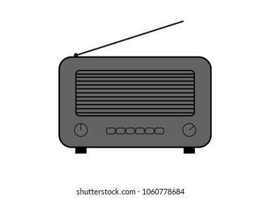 Old and retro style radio. Flat style vector drawing. Grey Radio icon and symbol. Outlined vector drawing.