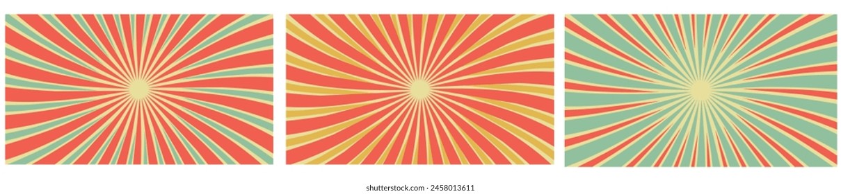 old retro sunray background set