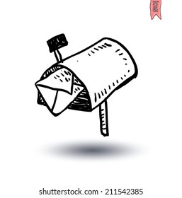  old retro tin mailbox, Hand-drawn vector illustration.