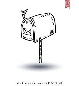  old retro tin mailbox, Hand-drawn vector illustration.