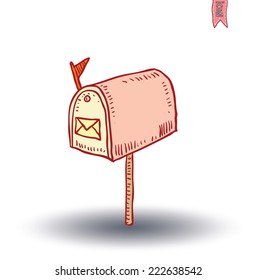  old retro tin mailbox, Hand-drawn vector illustration.