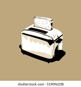 Old Retro Toaster With Bread Illustration
