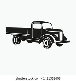 Old retro truck vector illustration. Vintage transport vehicle. Antique pre-war machine. Delivery lorry icon