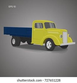 Old retro truck vector illustration. Vintage transport vehicle. Antique pre-war machine. Delivery lorry