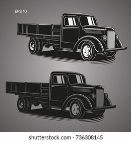 Old retro truck vector illustration. Vintage transport vehicle. Antique pre-war machine. Delivery lorry