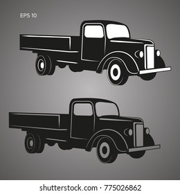 Old retro truck vector illustration icon. Vintage transport vehicle. Antique pre-war machine. Delivery lorry