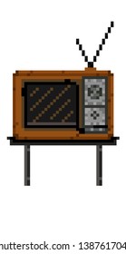 Old retro TV, pixel art illustration. Old furniture in the house