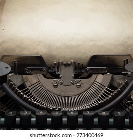 old retro typewriter with paper, vector