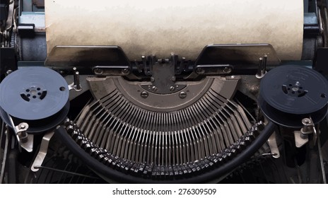 old retro typewriter with paper, vector