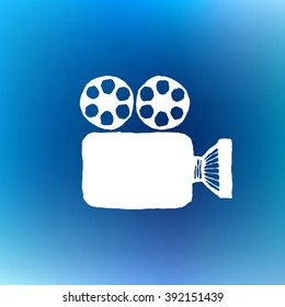 Old retro video camera icon. Vintage style, hand drawn, pen and ink retro icon.  handcrafted design element. movie