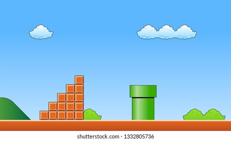 Old retro video game background. Vintage style game design