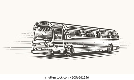 Old retro vintage bus hand drawn illustration. Vector. 