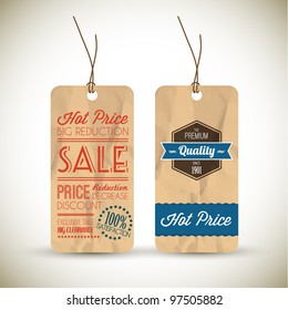 Old retro vintage grunge tags for premium quality and sale