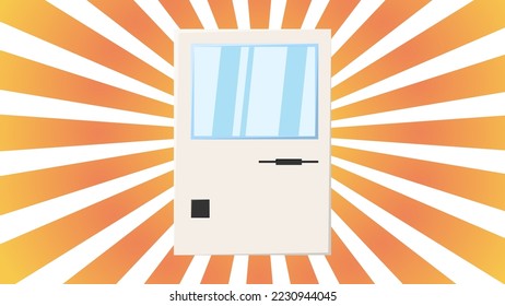 Vieja computadora de hipster retro vintage, pc con monitor y teclado de los años 70, 80, 90 contra el fondo de los rayos anaranjados del sol. Ilustración del vector