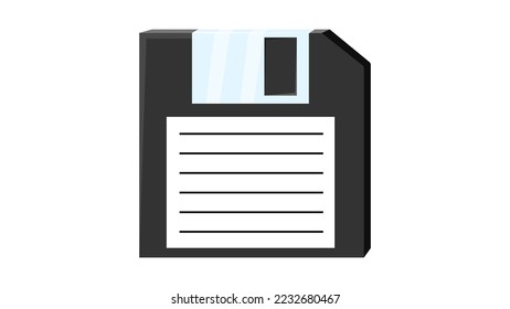 Old retro vintage isometry floppy disk for computer to store information, pc from 70s, 80s, 90s. Black and white icon. Vector illustration