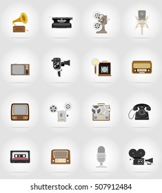 old retro vintage multimedia flat icons vector illustration isolated on background