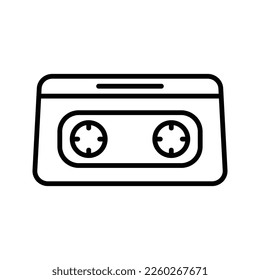 Old retro vintage music audio cassette for aecorder with magnetic tape from 70s, 80s, 90udio tape rs. Black and white icon. Vector illustration. Isolated on a white background