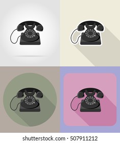 old retro vintage phone flat icons vector illustration isolated on background