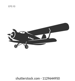 Old retro vintage piston engine biplane airliner. Vector illustration. Passenger aircraft icon