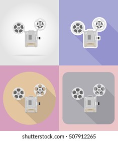 old retro vintage projector flat icons vector illustration isolated on background
