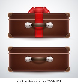 Old retro vintage suitcase. Vector illustration isolated on white background. 
