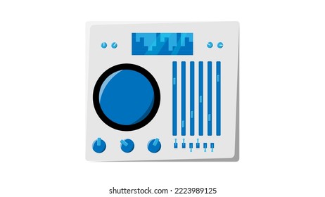 Old Retro Vintage White Audio Music Equipment Vinyl Dj Board With Sliders And Cranks And Buttons From The 70s, 80s, 90s. Vector Illustration