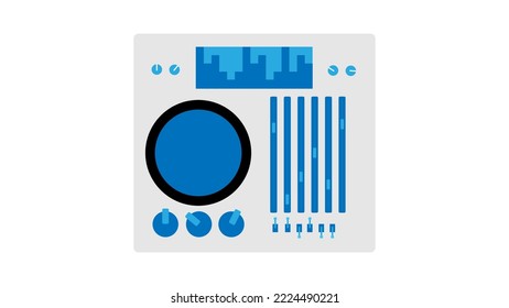 Old Retro Vintage White Audio Music Equipment Vinyl Dj Board With Sliders And Cranks And Buttons From The 70s, 80s, 90s. Vector Illustration