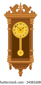 old retro wall clock with pendulum - vector illustration for design