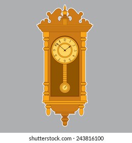 old retro wall clock with pendulum - vector illustration for design