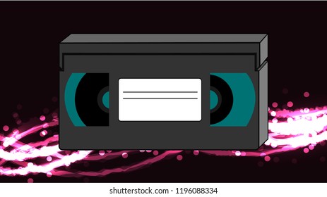 Old retro wines antique analog hipster with film video cassette for a VCR with a magnetic film to watch movies on an abstract energy background.
