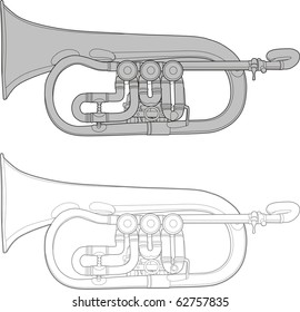 Old retro-styled trumpet vector outline