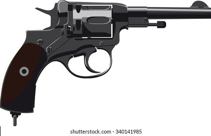 Old Revolver Nagant side view isolated on white background