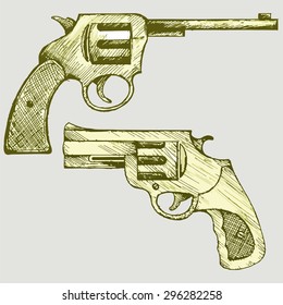 Old revolver pistol. Vector Image
