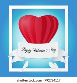 Old ribbon with message Valentine Day and red heart on a turquoise background. Greeting card for Valentine Day. Hand drawn graphic design. Vector Illustration