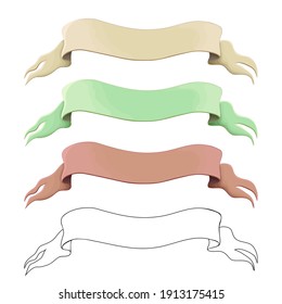 old ribbons or banners set isolated on white. vintage horizontal scrolls. Cartoon flags, tapes vector illustration. Medieval history, chivalry and wisdom theme. Empty decorative sign for game design