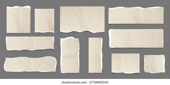 Vieja Plantilla de papel rasgado aislado, Ilustración vectorial. Redondo, cuadrado, Elementos de diseño rectangulares, piezas de papel, Ilustración vectorial