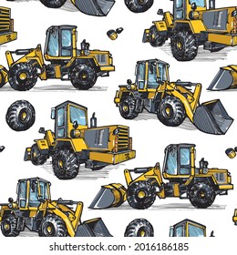 Old road scraper with an earthmoving blade - seamless pattern