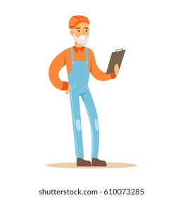 Old Road Worker With Clipboard , Part Of Roadworks And Construction Site Series Of Vector Illustrations