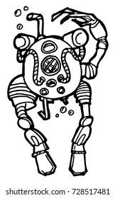 old robot scuba vector fantasy sketch