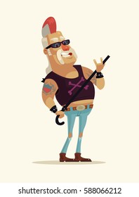 Old rock musician character. Vector flat cartoon illustration