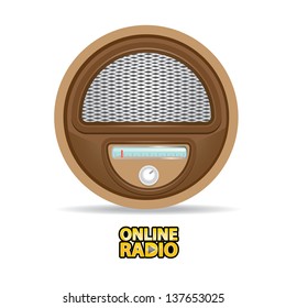 old rock n roll radio on white background .  vintage wooden radio station.