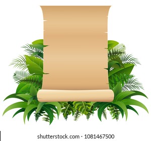 Old rolled up paper scroll on the leaves