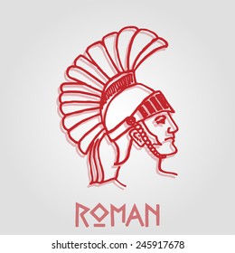 Old roman legionary man.male head with helmet. vector illustration