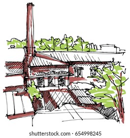 Old roofs view sketch