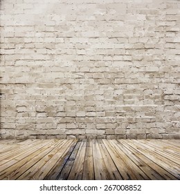 old room with brick wall, vintage background, vector