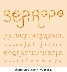 Old rope hand drawn alphabet letters from A to Z, Vector illustration in flat, cartoon style isolated from the background, EPS 10