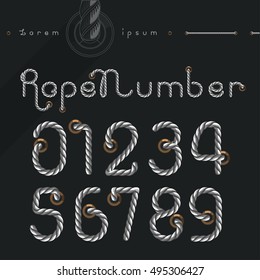 Old rope hand drawn Numbers from 0 to 9, Number set Vector illustration in flat, cartoon style isolated from the background, EPS 10