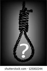 Old rope with hangman's noose with question