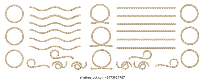 Old rope shapes set. Nautical ropes element collection isolated vector illustration